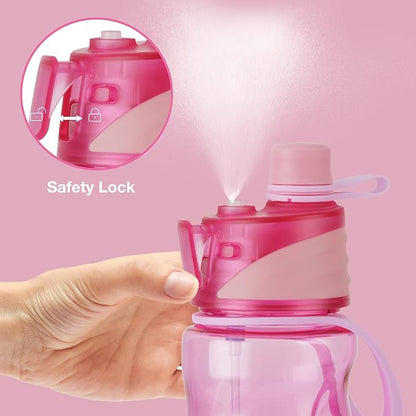 FEIJIAN Mist Water Bottle,32oz Sports Water Bottle with 2-IN-1 Mist & Sip Function, BPA-Free Plastic Water Bottles, Misting Water Bottle, Leakproof & Lightweight, Ideal for Fitness and Outdoor, Pink