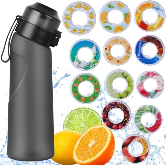 Air Water Bottle 12 Flavor Pods Up 22oz Fruit Fragrance Scented Water Cup BPA Free 0% Sugar For Outdoor Sports,Gifts From Friends (1 bottle Matte Black+12 scent pods)