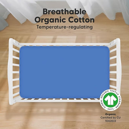 2-Pack Organic Crib Sheets for Boys, Girls - Jersey Fitted Crib Sheet, Baby Crib Sheets Neutral, Crib Mattress Sheet, Cotton Crib Sheets, Breathable Crib Sheet, Baby Mattress Sheets (Cornflower)