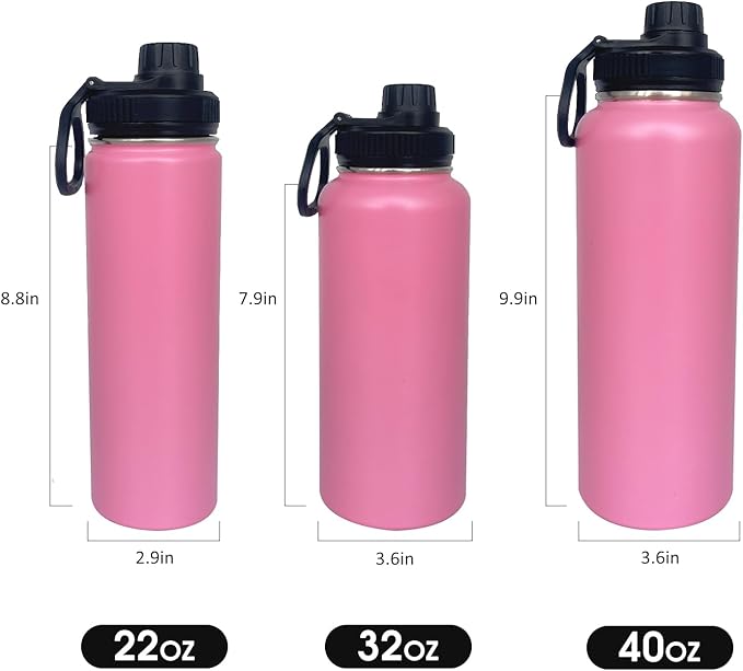 4pack 40 oz Insulated Water Bottle With Straw, Stainless Steel Sports Water Cup Flask with 2 Lids, Wide Mouth Travel Thermal Mug,Pink