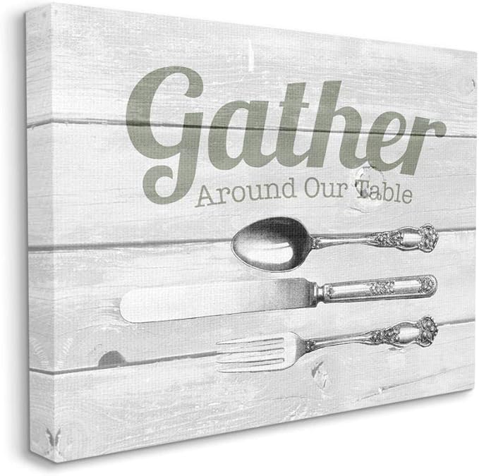 Stupell Industries Gather Silverware Kitchen Wood Texture Word, Design by The Saturday Evening Post Wall Art, 30 x 40, Canvas