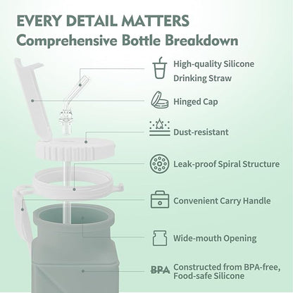 20 oz Water Bottle Collapsible | BPA Free Leakproof Lightweight Foldable Silicon Water Bottles | Twistable Water Cup | for Travel Gym Hiking Outdoor Camping Running Cycling Sports (Green)