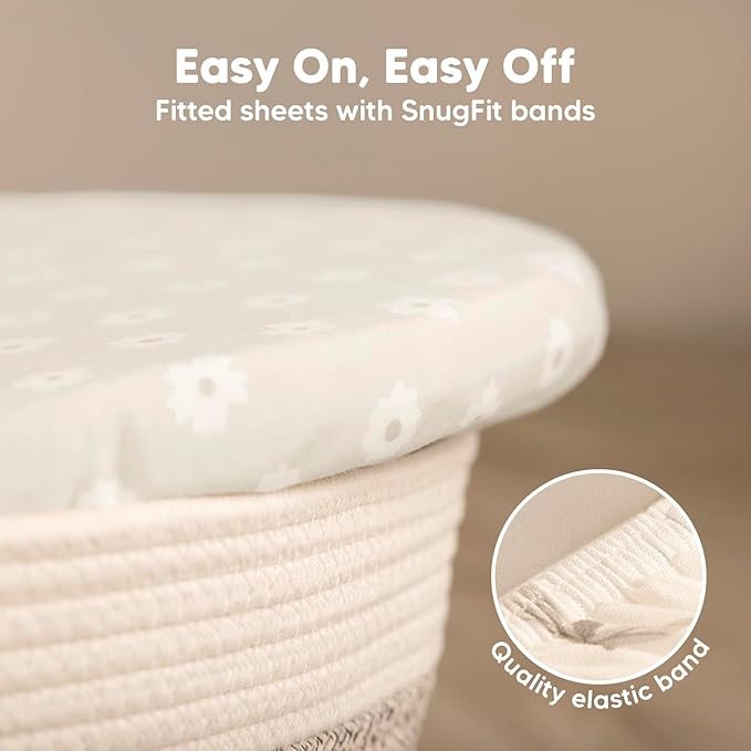 2-Pack Baby Bassinet Sheets Girl, Boy - Viscose Derived from Bamboo Fitted Bassinet Sheets Compatible with Halo Bassinest Swivel Sleeper, Baby Delight, Graco Bedside Bassinet Mattress Sheet (Meadow)