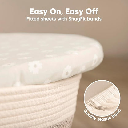 2-Pack Baby Bassinet Sheets Girl, Boy - Viscose Derived from Bamboo Fitted Bassinet Sheets Compatible with Halo Bassinest Swivel Sleeper, Baby Delight, Graco Bedside Bassinet Mattress Sheet (Meadow)