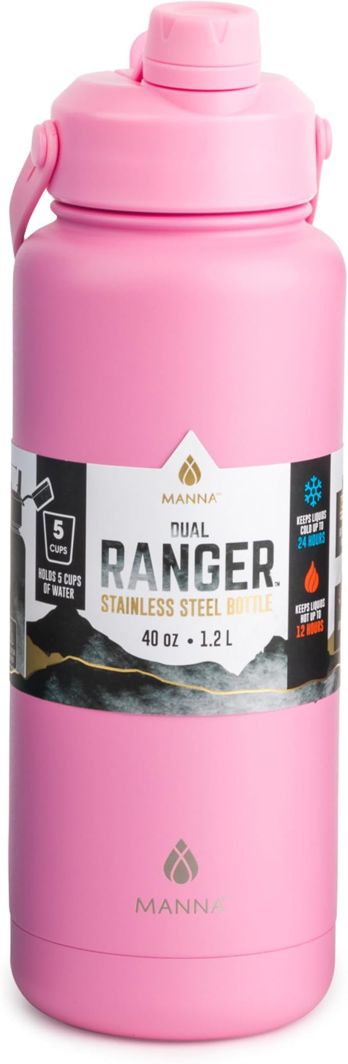 Manna Ranger Dual Insulated Stainless Steel Bottle - 40 Oz - Carmine Powder Coat