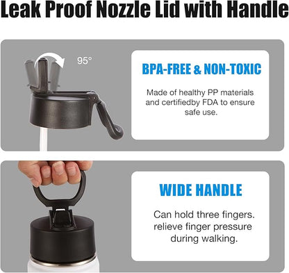 Volhoply 24oz Insulated Water Bottle With Straw Bulk 3 Pack,Metal Wide Mouth Water Bottles With Handle Lid Keep Cold,Reusable Double Wall Thermos,Powder Coated Sport Bottle For Holder(White,3 Count)