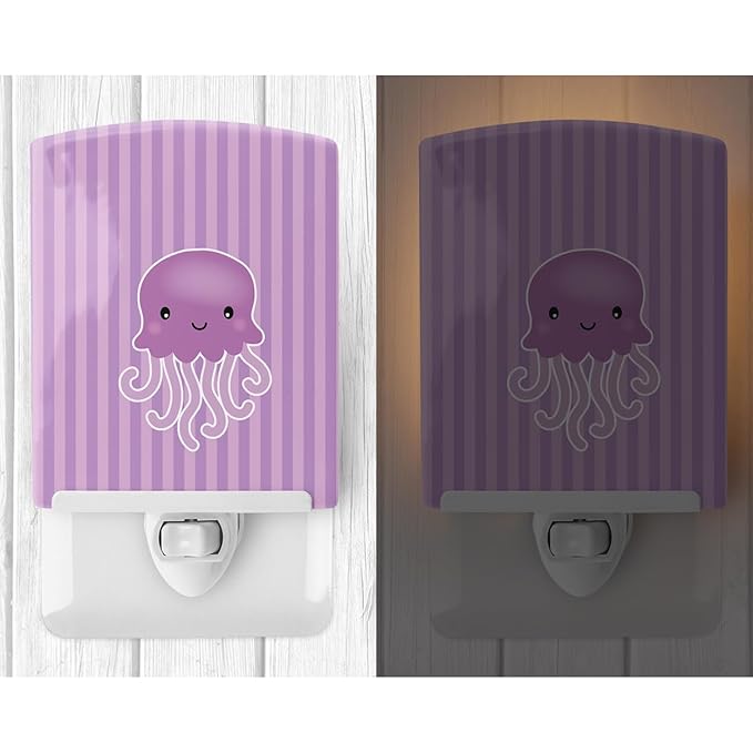 Caroline's Treasures BB7122CNL Jellyfish Ceramic Night Light Compact, UL-Certified, Ideal for Bedroom, Bathroom, Nursery, Hallway, Kitchen, 6x4x3, Multicolor