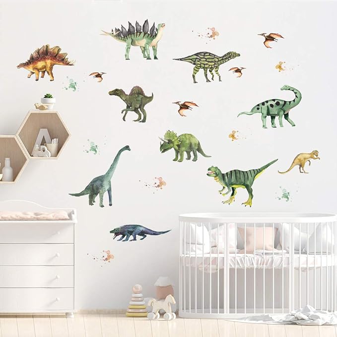 Dinosaur Decals Wall Stickers Watercolor Dinosaur Wall Decals Vinyl Decor Baby Bedroom Living Room Bathroom Nursery Playroom Decor