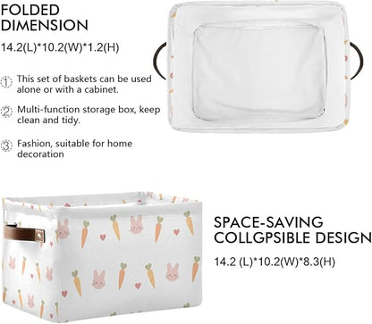Carrots Rabbits Animal Pattern Storage Bin Collapsible Rectangular Storage Basket Large Fabric Storage Boxes Organizer 1PC with Leather Handles for Clothes Toys Books Kitchen Laundry