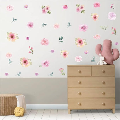 Pink Flower Wall Decals - Flower Peel and Stick Wall Stickers Vinyl Peony Floral Wall Stickers Pastel Flower Decor for Girls Bedroom Nursery Classroom Living Room (Pink Flower)