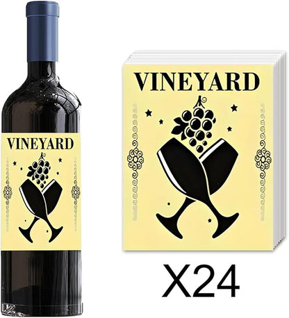 24pcs Wine Bottle Label VINEYARD Decorations Waterproof Wraps Sticker 3.75x3.4 In for wine Bottle Women Men Party Supply,