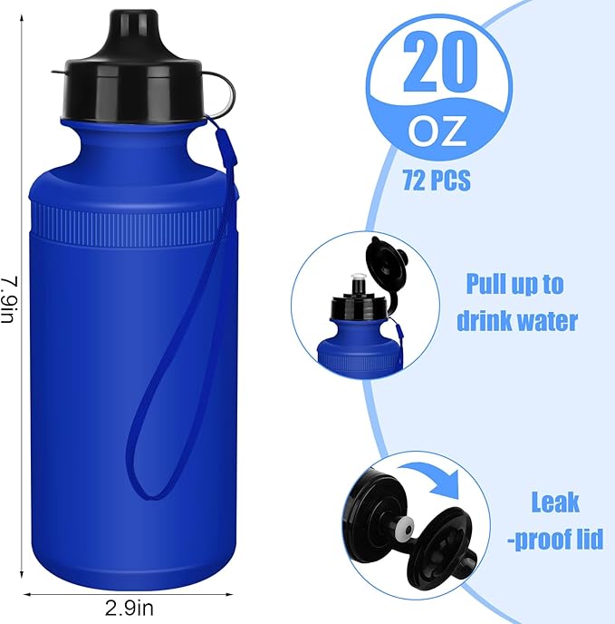 72 Pcs Sports Water Bottles Bulk 20 oz Plastic Water Bottles Reusable Squeeze Water Bottles Team Bottles with Pull Top Cap for Adults Kids Outdoor Cycling Fitness