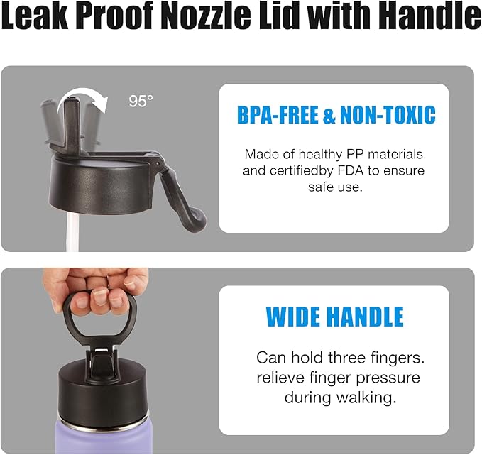 Volhoply 24oz Insulated Water Bottle With Straw Bulk 4 Pack,Metal Wide Mouth Water Bottles With Handle Keep Cold,Reusable Double Wall Thermos,Powder Coated Sport Bottle For Holder(Purple Blue,4 Count)