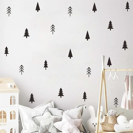 Small Pine Tree Wall Sticker Vinyl Black Tree Wall Decals Forest Tree Wall Stickers Woodland Tree Decals Peel and Stick Pine Tree Wall Decals for Nursery Kids Room Bedroom Decor