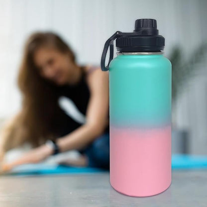 4pack 32 oz Insulated Water Bottle With Straw, Stainless Steel Sports Water Cup Flask with 2 Lids, Wide Mouth Travel Thermal Mug,Pink gradient