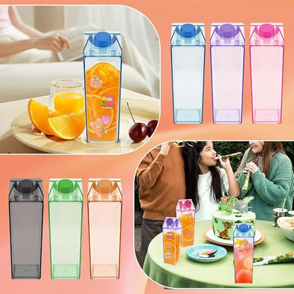 37PCS Milk Carton Square Water Bottle Set, Milk Carton Container 17oz for Refrigerator, Including Straw, Straw Lid, Straw Brush, Sponge Cup Brush, Cup Spout Brush, Label Sticker