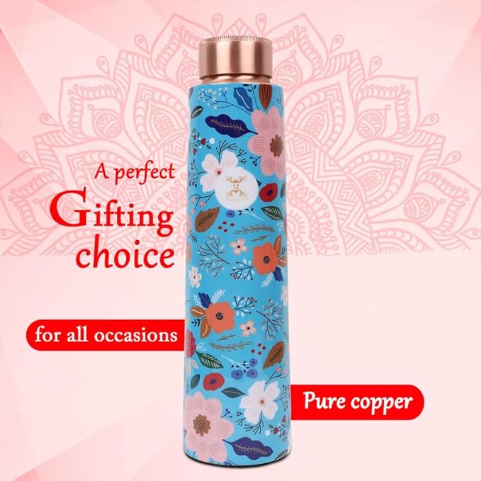 Copper Water Bottle A Handmade Ayurvedic Enameled Print Pure Copper Water Bottle For Drinking - Increase Your Water Consumption, and Experience Immediate Health Benefits (ENAMELED PRINT 7)