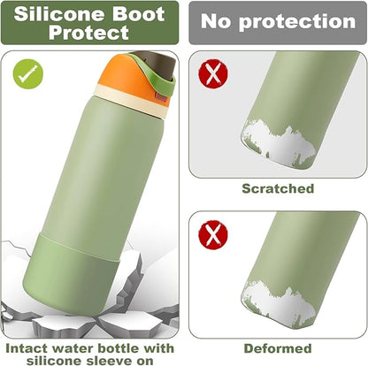 2PCS Silicone Water Bottle Boot for Owala 24oz 32oz 40oz, Anti-Slip Protective Sleeve Bottom Bumper Protector for FreeSip, Twist, and Flip Stainless Steel Water Bottles