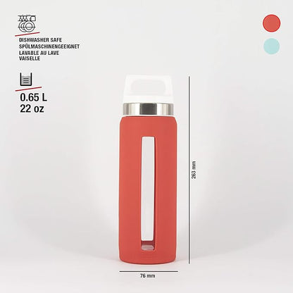 Sigg Dream Glass Water Bottle with Silicone, 0.65 Litre, Scarlet