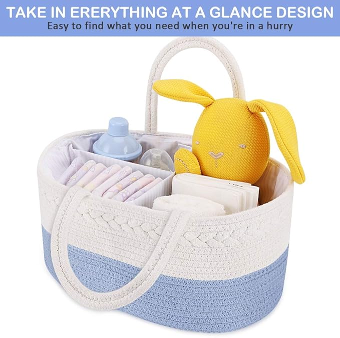 ABenkle Baby Diaper Caddy, Nursery Storage Bin and Car Organizer for Diapers Wipes, Cotton Rope Basket Changing Table Caddy