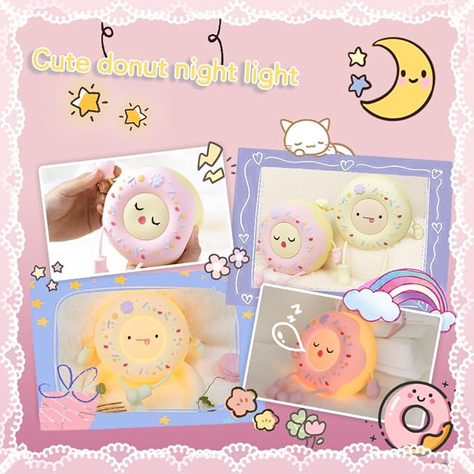 Donut Lamp Donut Night Light - Silicone Nursery LED Night Light Gift for Boys Girls, Rechargeable Cute Night Light for Kid Room Decor - Pink