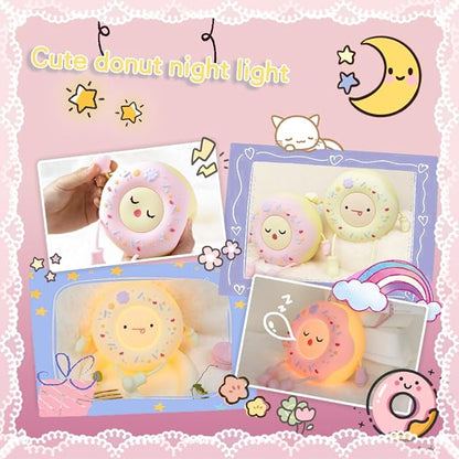 Donut Lamp Donut Night Light - Silicone Nursery LED Night Light Gift for Boys Girls, Rechargeable Cute Night Light for Kid Room Decor - Pink