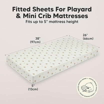 2-Pack Mini Crib Sheets Fitted, Pack and Play Sheets - Organic Cotton Pack N Play Sheets for Pack and Play Mattress, Playard Baby Crib Sheets, Jersey Crib Sheets Neutral for Boys,Girls (Nibbles/Bruce)