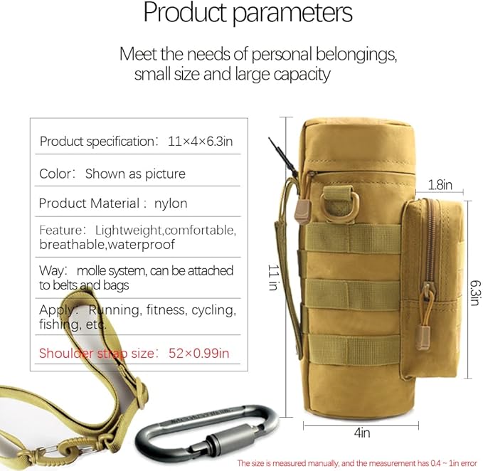 Outdoor Military Tactical Water Bottle Bag, Multi-Function Mount Water Bottle Bag for Camping Trip, with Adjustable Shoulder Strap, Large-Capacity Water Bottle Bag on Waist