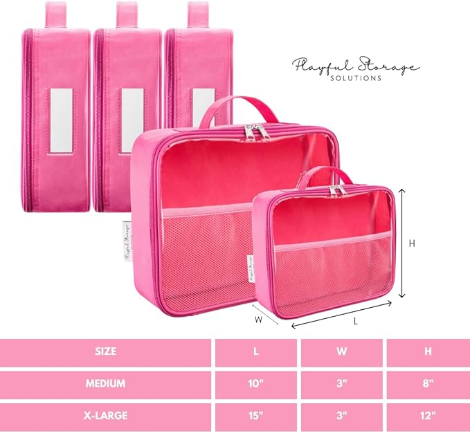 4 Pack Toy Organization Bag, Toy Storage Carry Case for Travel, Car Toy Organization Bag, Toy Storage Organizer for Building Bricks, Tiles, Toys, Games, Crafts (pink, Medium)