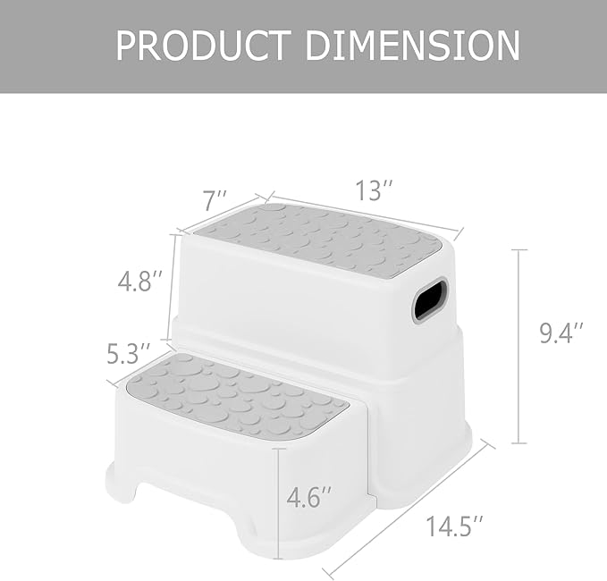 HOMKO 2 Step Kids Toddler Potty Training Step Stool for Bathroom Kitchen Sink and Toilet Anti-Slip Potty Stools, 3 in 1 Independent Stepping Stool, Grey…