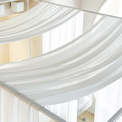 AIKASY White Bed Canopy Scarf for Full/Queen - Luxury Sheer Canopy Bed Curtains with Light - Suitable for Four-Poster Bed, Metal Bed Frame, Wood Bed Frame -2pic