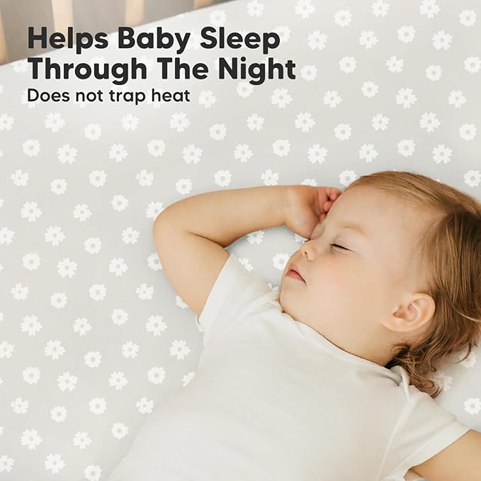 2-Pack Mini Crib Sheets Fitted, Pack and Play Sheets - Organic Cotton Pack N Play Sheets for Pack and Play Mattress, Playard Baby Crib Sheets, Jersey Crib Sheets Neutral for Boys, Girls (Meadow)