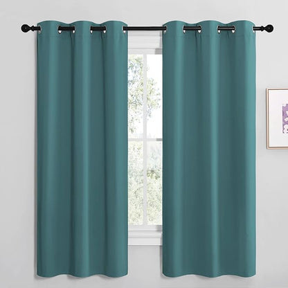 NICETOWN Kitchen Blackout Curtains 48 inches Long, Thermal Insulated Solid Grommet Blackout Curtains/Drapes/Panels for Dining Room (Sea Teal, 1 Pair, 42 by 68-Inch)