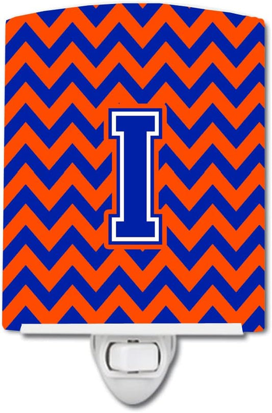 Caroline's Treasures CJ1044-ICNL Letter I Chevron Orange and Blue Ceramic Night Light Compact, UL-Certified, Ideal for Bedroom, Bathroom, Nursery, Hallway, Kitchen, 6x4x3, Multicolor