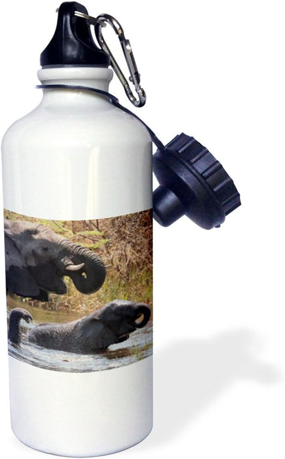 3dRose Namibia, Caprivi, Mudumu NP. Elephants Bathing and Drinking. -Sports Water Bottle, 21oz , 21 oz, Multicolored