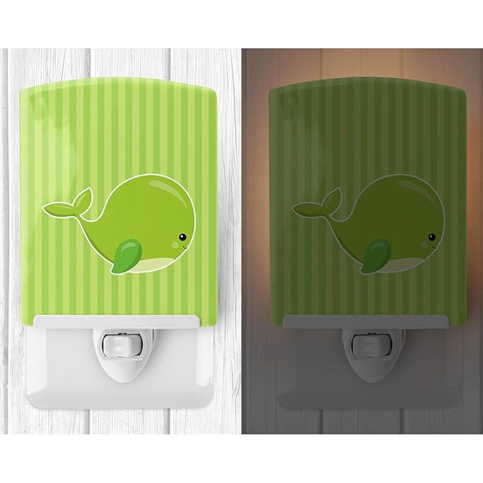 Caroline's Treasures BB8881CNL Nautical Whale Green Charlie Ceramic Night Light Compact, UL-Certified, Ideal for Bedroom, Bathroom, Nursery, Hallway, Kitchen, 6x4x3, Multicolor