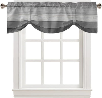 Farmhouse Blackout Tie Up Valance Curtains for Kitchen Windows, Grey Blackout Tie Up Window Toppers Balloon Shades for Living Room/Bathroom/Bedroom,1 Panel,42" X 12"