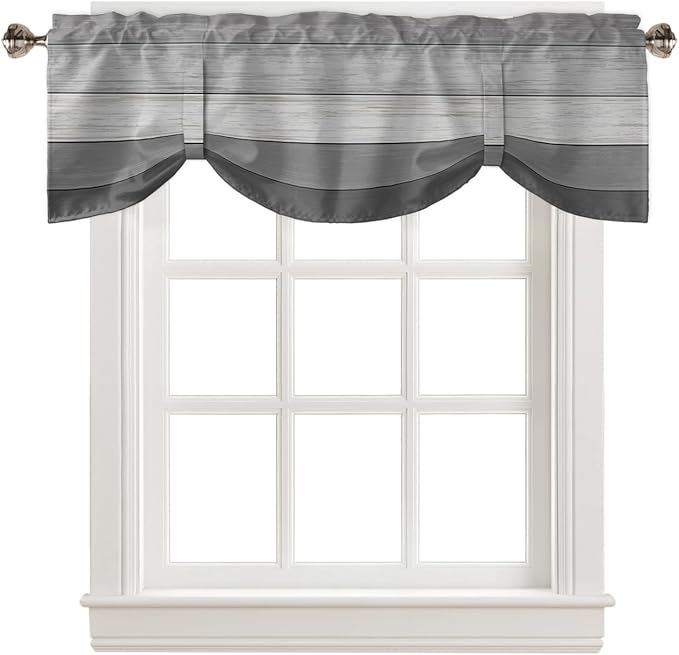 Farmhouse Blackout Tie Up Valance Curtains for Kitchen Windows, Grey Blackout Tie Up Window Toppers Balloon Shades for Living Room/Bathroom/Bedroom,1 Panel,54" X 18"