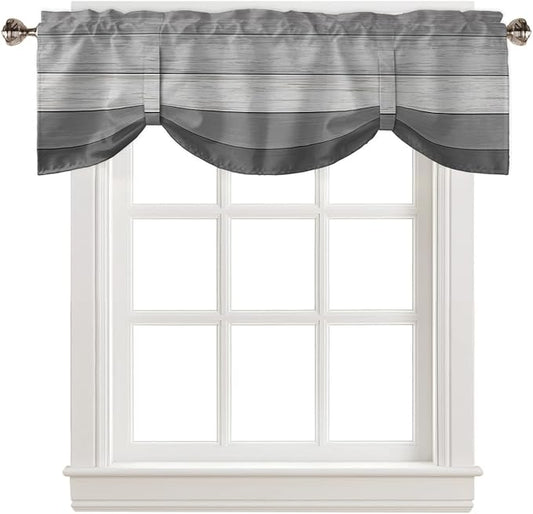 Farmhouse Blackout Tie Up Valance Curtains for Kitchen Windows, Grey Blackout Tie Up Window Toppers Balloon Shades for Living Room/Bathroom/Bedroom,1 Panel,60" X 18"