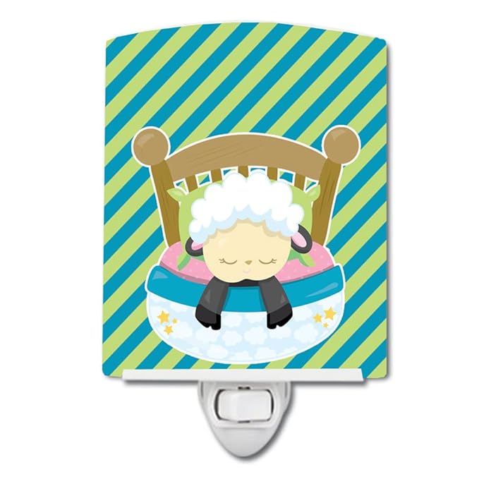 Caroline's Treasures BB6876CNL Sheep in Bed Ceramic Night Light Compact, UL-Certified, Ideal for Bedroom, Bathroom, Nursery, Hallway, Kitchen, 6x4x3, Multicolor