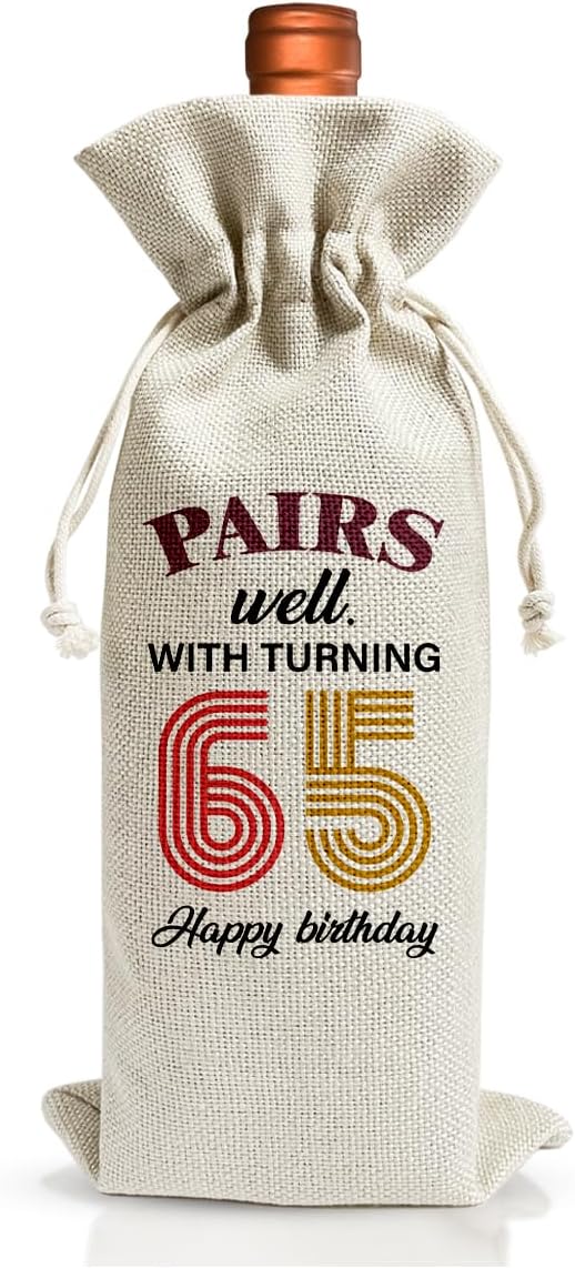 65th Birthday Wine Gift Bag For Mom Dad Women Men Her Him Grandfather Grandmother, 1959 Birthday Gift, 65th Birthday Party Decoration Favors, 65th Anniversary Wine Bag, Linen Wine Bag Gift
