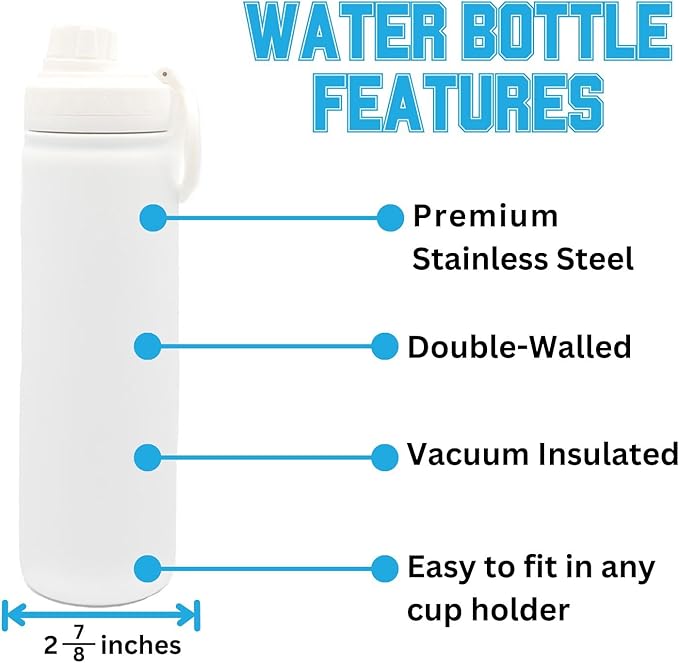 Florida Gators Water Bottle - White Double Walled Stainless Steel 24 oz Keeps Drinks Cold or Hot