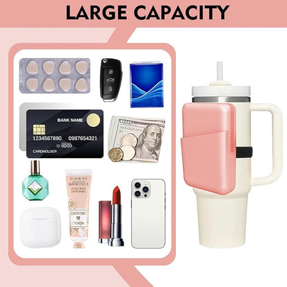 Silicone Water Bottle Pouch for Stanley, Stanley Fanny Pack with Pocket, Stanley Cup Accessories for Stanley Quencher Stanley IceFlow 20 oz 30 oz 40 oz, for Phone, Cards, Keys, Wallet (Orange)