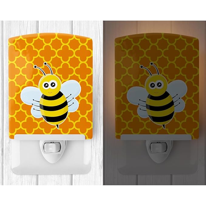 Caroline's Treasures BB8596CNL Bee on Quatrafoil Ceramic Night Light Compact, UL-Certified, Ideal for Bedroom, Bathroom, Nursery, Hallway, Kitchen, 6x4x3, Multicolor
