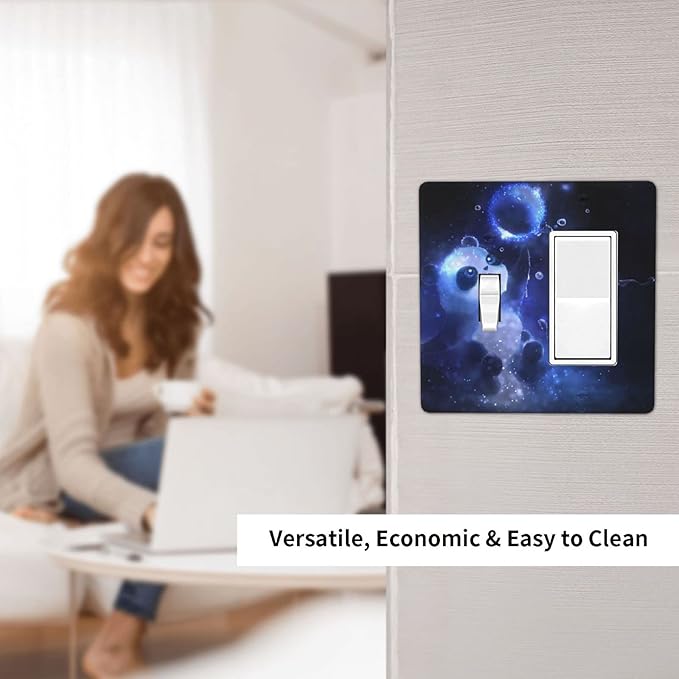 Cute Baby Panda Light Switch Cover Wall Plate Decorative 2 Gang Combination 1 Toggle 1 Rocker Outlet Covers Blue for Farmhouses Kitchens Bedrooms 4.5 x 4.5 in