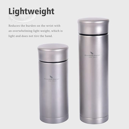 Boundless Voyage Titanium 300ml/450ml Vacuum Water Bottle with Tea Filter Double-Walled Lightweight Leak-Proof Sport Water Bottle for Travel Outdoor Office (15 fl oz)