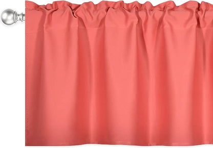 Coral Valance for Windows 42x18 Inch Solid Thermal Insulated Blackout Rod Pocket Kitchen Valance for Bathroom Living Room 1 Panel