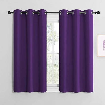 NICETOWN Purple Kitchen Blackout Curtains, Home Decoration Thermal Insulated Solid Ring Top Blackout Curtains/Drapes for Bedroom(Set of 2, 42 x 50 Inch, Royal Purple)
