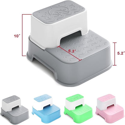 2 Step Stool for Kids (2 Packs),Double up Step Stool for Bathroom,Potty Training,Toilet Stool, Slip Resistant,Two Step Stool for Sink(Grey)