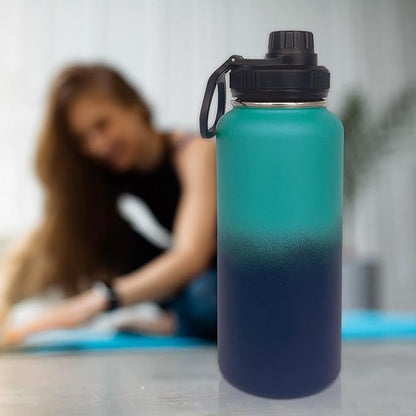 4pack 32 oz Insulated Water Bottle With Straw, Stainless Steel Sports Water Cup Flask with 2 Lids, Wide Mouth Travel Thermal Mug,Blue gradient